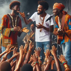 African musicians engaging with their fans on stage